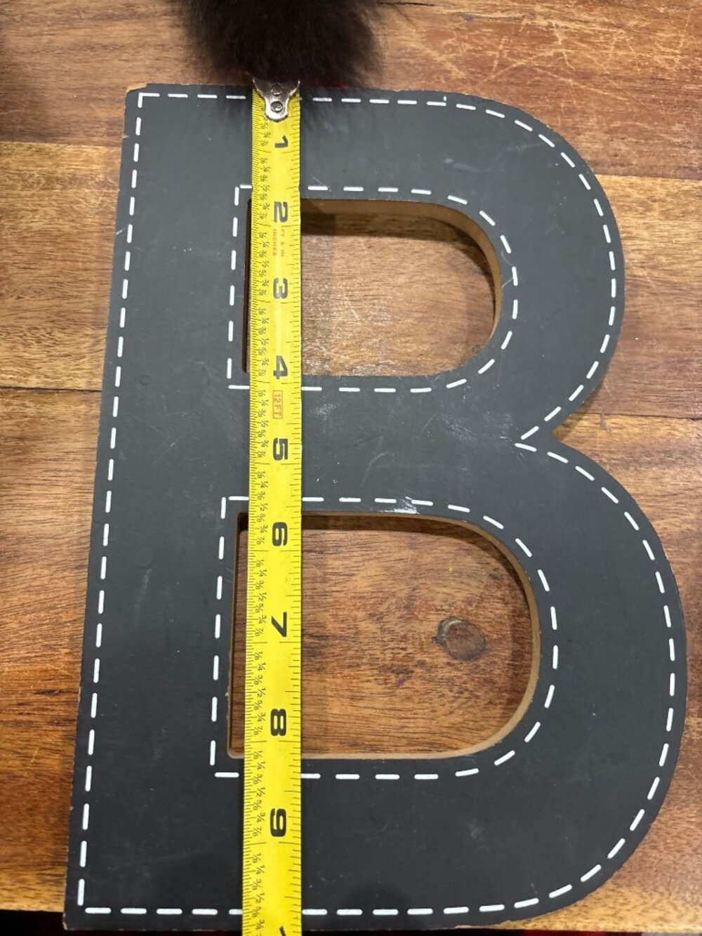 Black Wooden Letter B Wall Decor Stitching Design & Red Ribbon Chalk Board Style - Picture 5 of 7